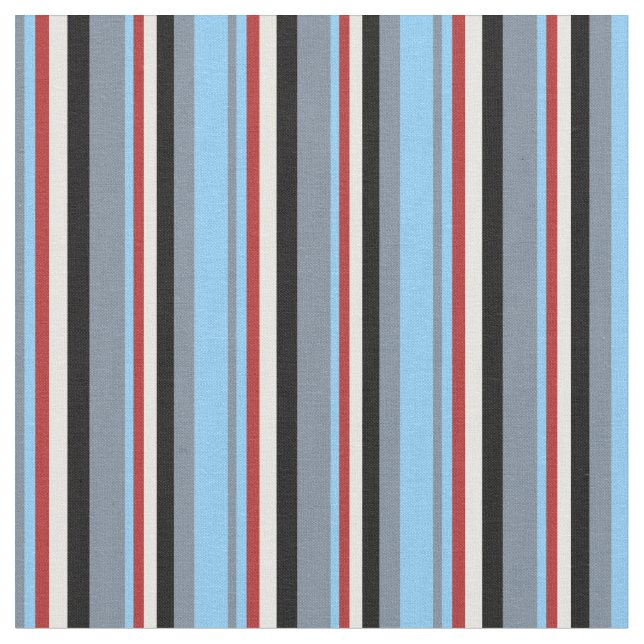 Slate Grey, Light Sky Blue, Red, White & Black Fabric (Close Up)
