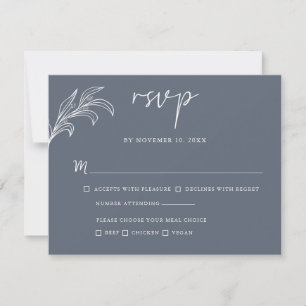 Slate Grey Minimalist Foliage Wedding RSVP Card 