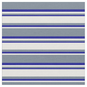 Slate Grey, Mint Cream & Dark Blue Lines Fabric