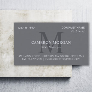Slate Grey Monogrammed Professional Business Card