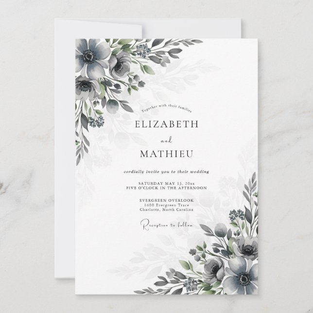 Slate Grey Moody Winter Wedding Invitation (Front)