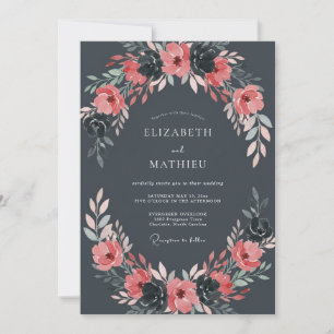 Slate Grey Nocturnal Romantic Wedding Invitation