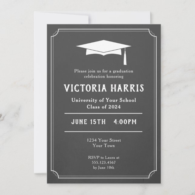 Slate Grey Notch Border Class of Graduation Party Invitation (Front)