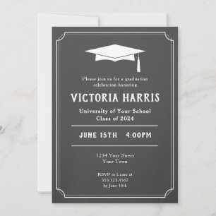 Slate Grey Notch Border Class of Graduation Party Invitation