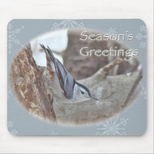 Slate Grey Nuthatch Songbird Seasons Greetings Mouse Pad