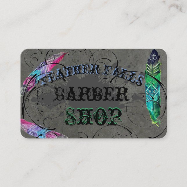 Slate Grey, Pastel Feathers, Graceful Swirls on a Business Card (Front)
