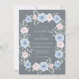 Slate Grey Polished Floral Wedding Invitation