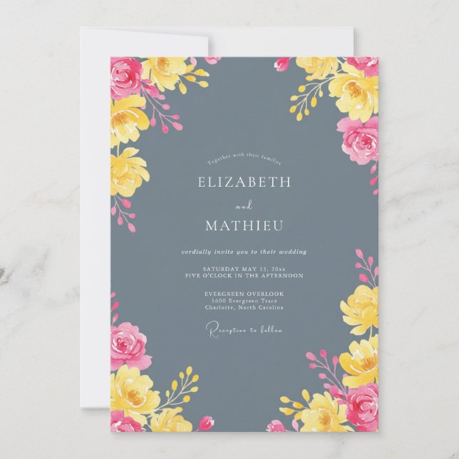 Slate Grey Radiant Botanical Wedding Invitation (Front)