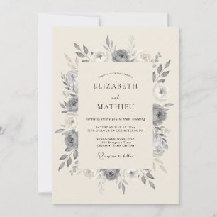 Slate Grey Refined Botanical Wedding Invitation