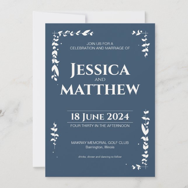 Slate Grey Rustic Botanical All-in-One Wedding Invitation (Front)