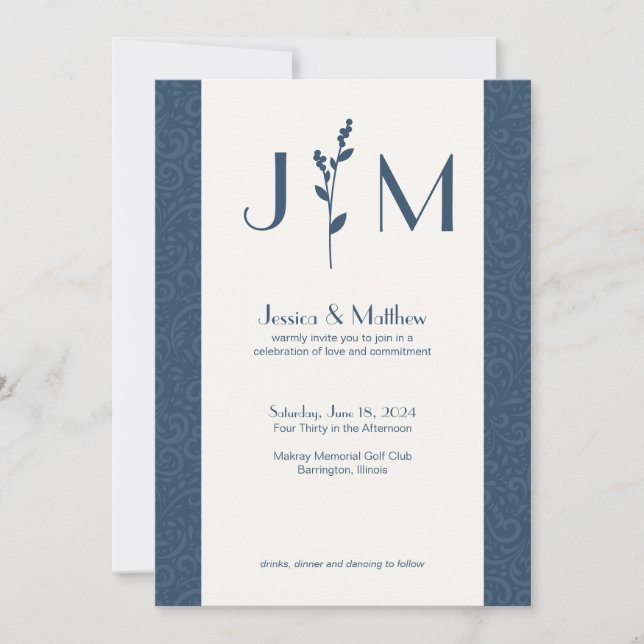 Slate Grey Rustic Damask All-in-One Wedding Invitation (Front)