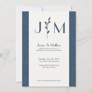 Slate Grey Rustic Damask All-in-One Wedding Invitation