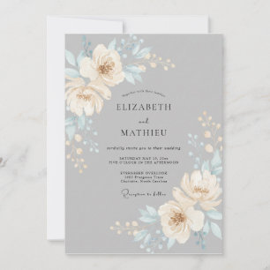 Slate Grey Serene Spring Wedding Invitation