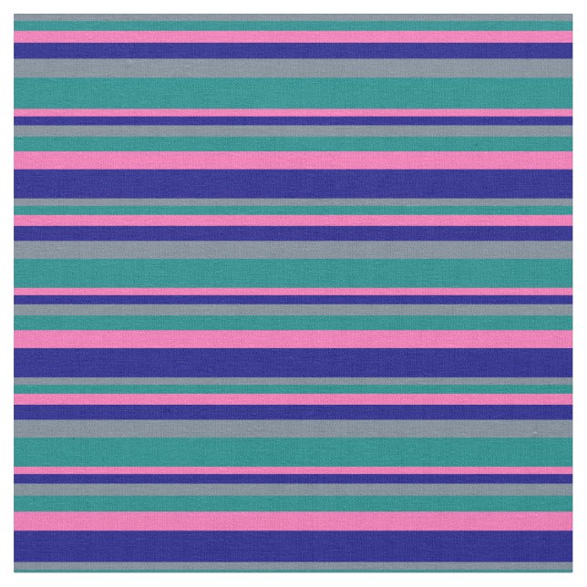 Slate Grey, Teal, Hot Pink, and Blue Pattern Fabric (Close Up)