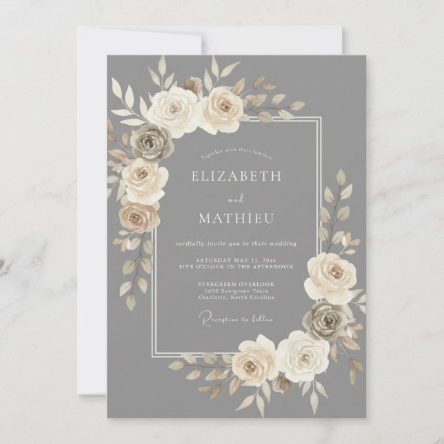 Slate Grey Timeless Romantic Wedding Invitation (Front)