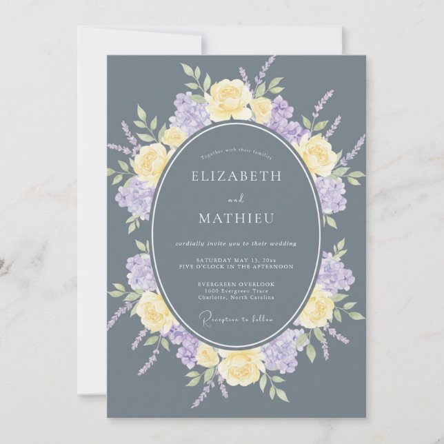 Slate Grey Tranquil Floral Wedding Invitation (Front)
