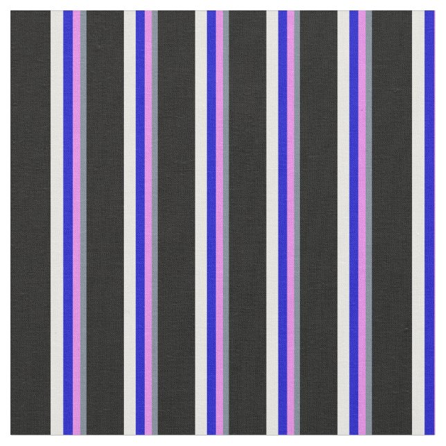 Slate Grey, Violet, Blue, White & Black Stripes Fabric (Close Up)