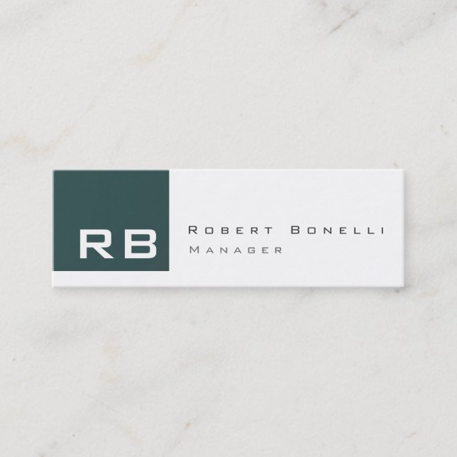 Slate Grey White Monogram Skinny Business Card (Front)