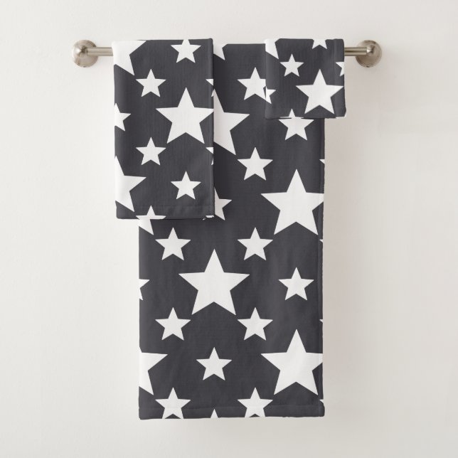 Slate Grey With White Stars Bath Towel Set (Insitu)