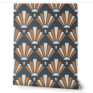 Slate, Ivory and Copper 1920s Art Deco Stepped Fan Wallpaper