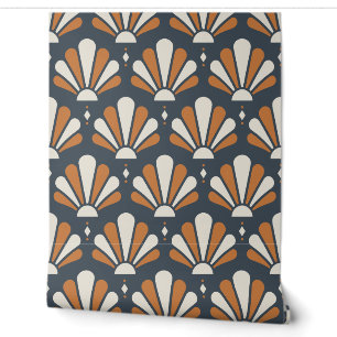 Slate, Ivory and Copper Art Deco Teardrop Fan Wallpaper