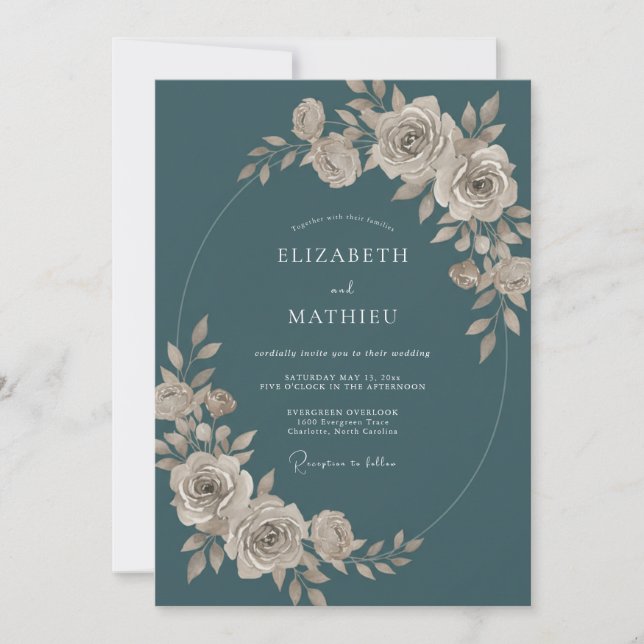 Slate Ivory Dusty Rose Wedding Invitation (Front)