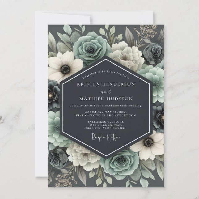 Slate & Ivory Moody Floral Wedding Invitation (Front)