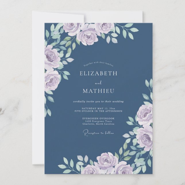 Slate Lavender Leafy Wedding Invitation (Front)