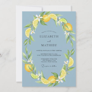 Slate Lemon Citrus Eucalyptus Wedding Invitation