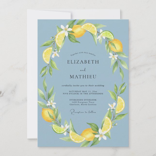 Slate Lemon Citrus Eucalyptus Wedding Invitation (Front)