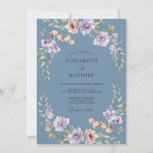 Slate Lilac Peony Wedding Invitation