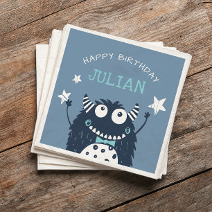 Slate Little Monster Personalised Birthday Party Napkin