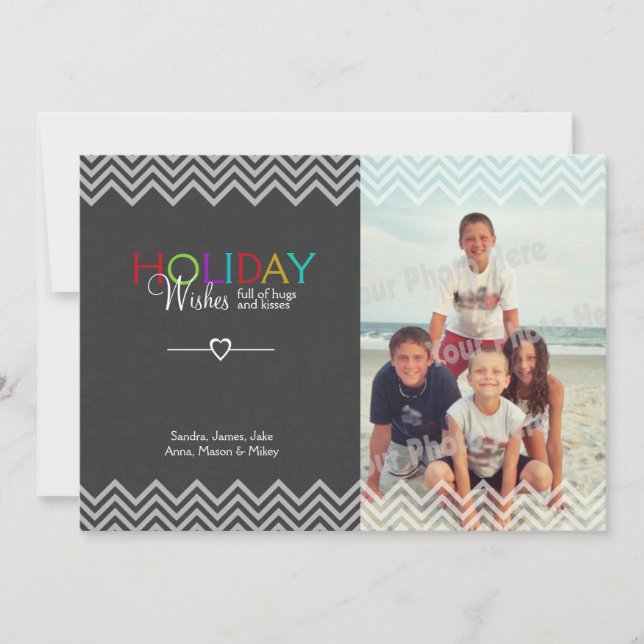 Slate Look Holiday Wishes Photo Greeting Flat Card (Front)