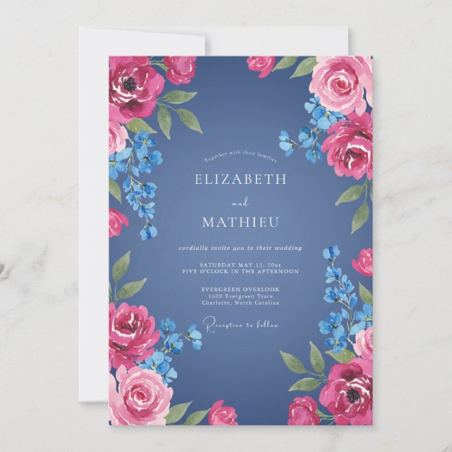 Slate Magenta Painted Wedding Invitation (Front)