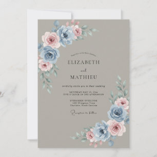 Slate Mauve Peony Wedding Invitation