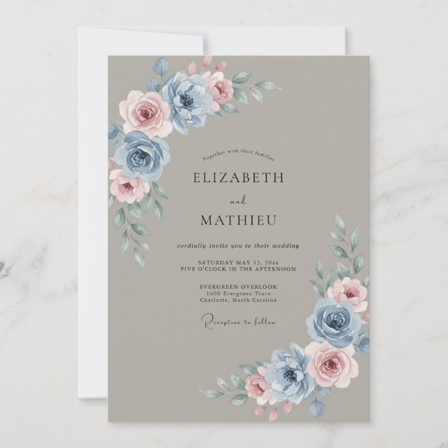 Slate Mauve Peony Wedding Invitation (Front)