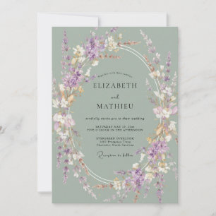 Slate Mauve Wildflower Wedding Invitation
