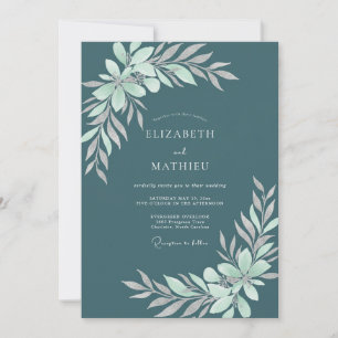 Slate Mint Foliage Eucalyptus Wedding Invitation
