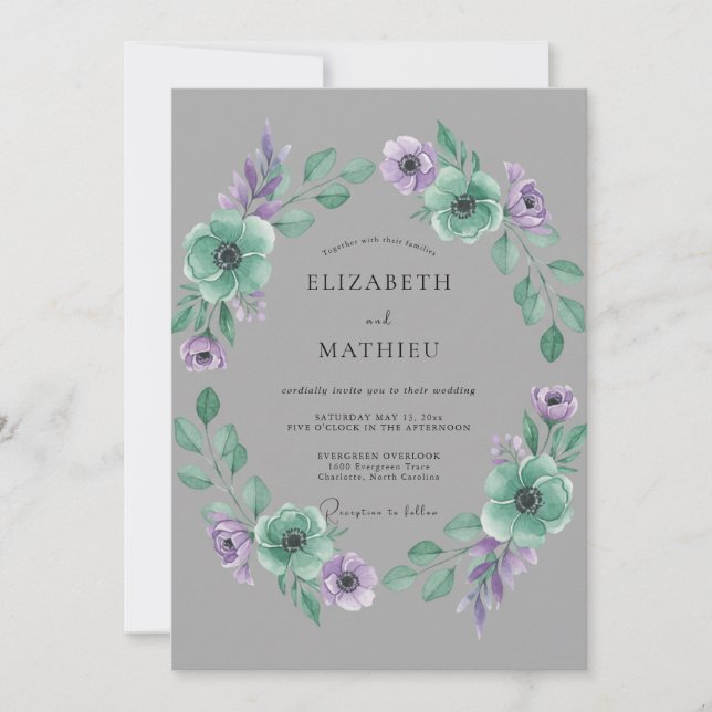 Slate Mint Ranunculus Soft Eucalyptus Wedding Invitation (Front)