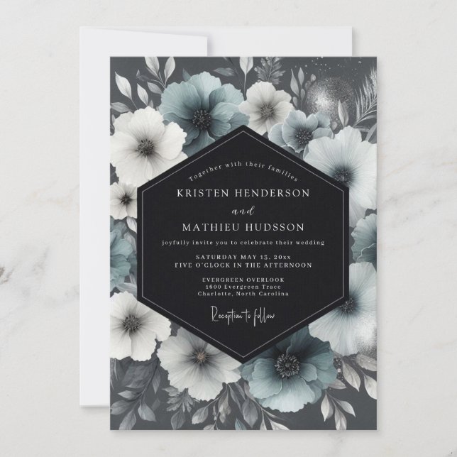 Slate Moody Anemone Wedding Invitation (Front)
