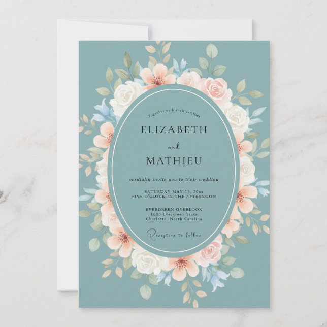 Slate Muted Pink Ranunculus Eucalyptus Wedding Invitation (Front)