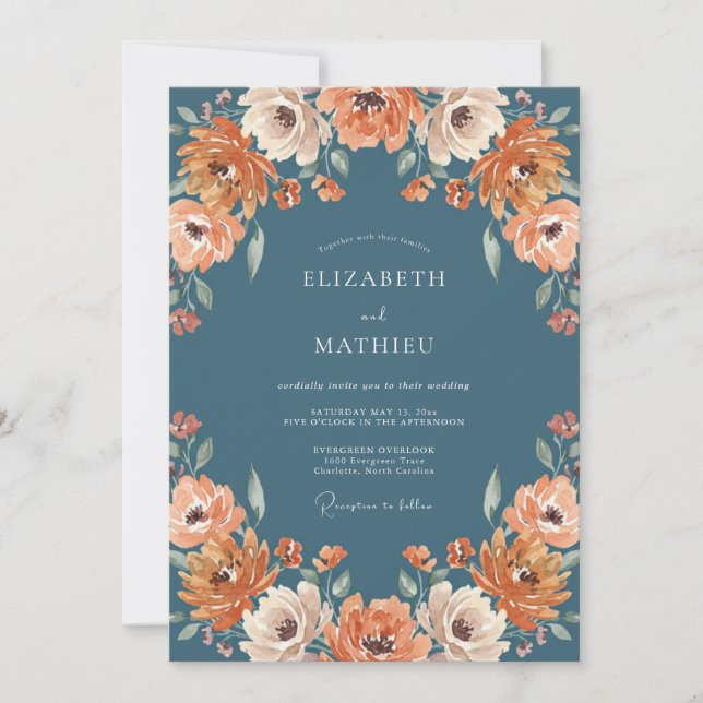 Slate Orange Petal Wedding Invitation (Front)
