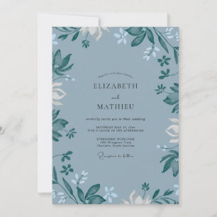 Slate Painted Leaf Wedding Invitation