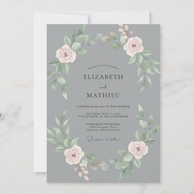 Slate Pale Blush Foliage Eucalyptus Wedding Invitation (Front)