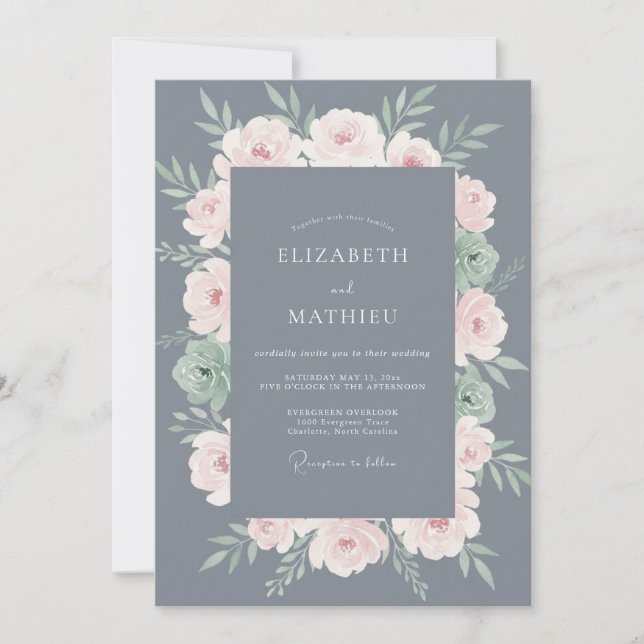 Slate Pale Blush Wreath Wedding Invitation (Front)