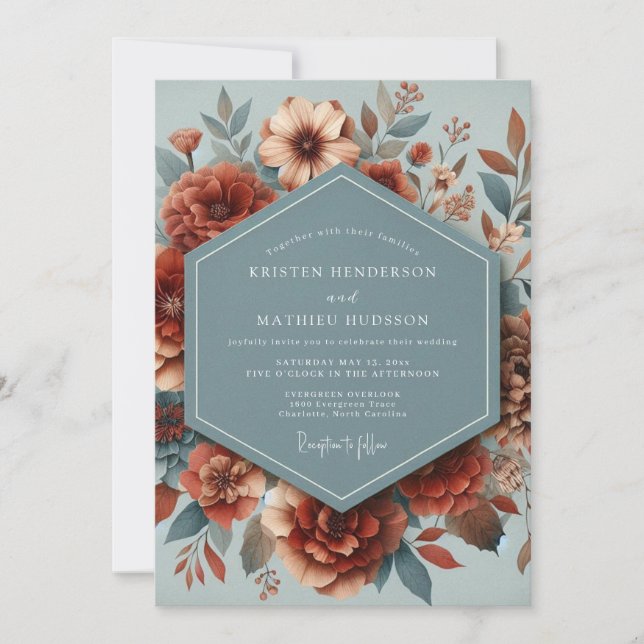 Slate Paprika Autumnal Wedding Invitation (Front)