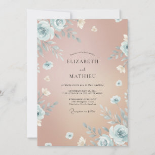 Slate Peach Watercolor Wedding Invitation