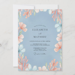 Slate Peach Wildflower Wedding Invitation