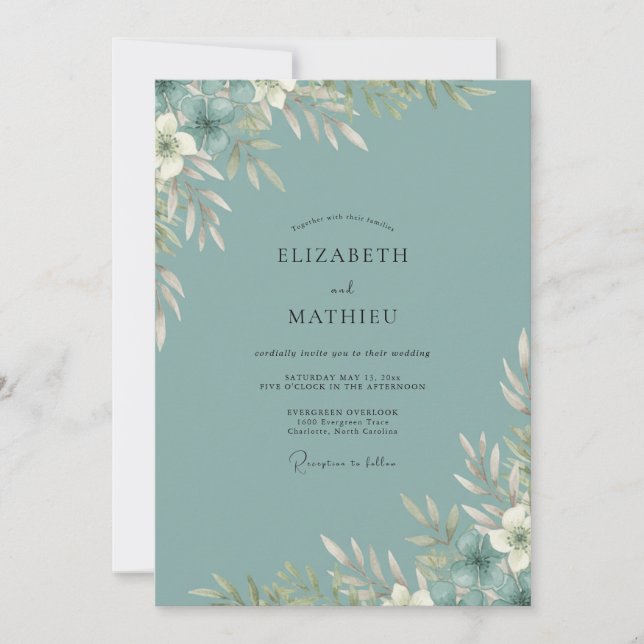 Slate Pearl White Leafy Wedding Invitation (Front)