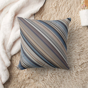Slate Pebbles Blue and Brown Stripe and Plaid Cushion